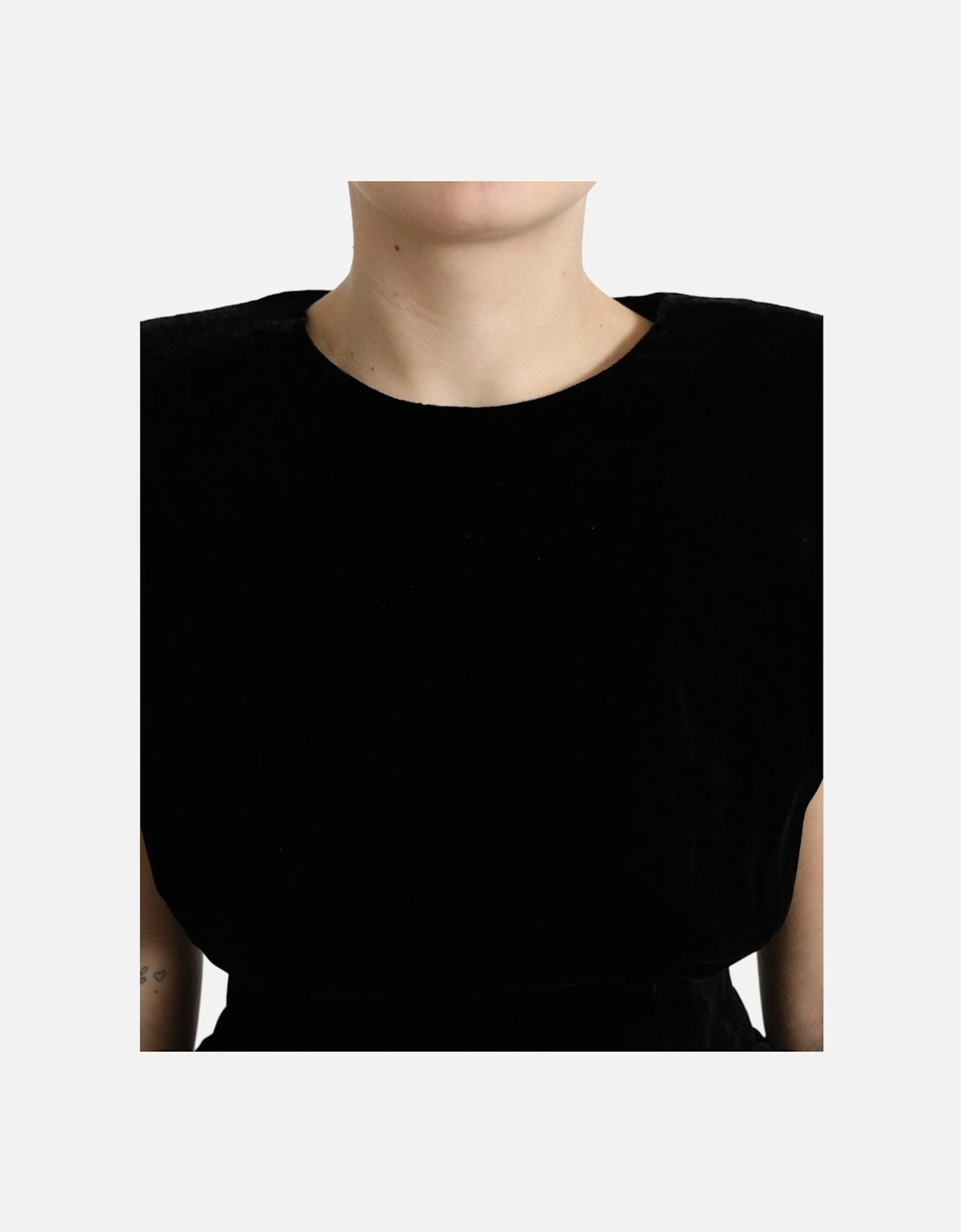 Velvet Padded Shoulder Top Women - Black T-Shirts