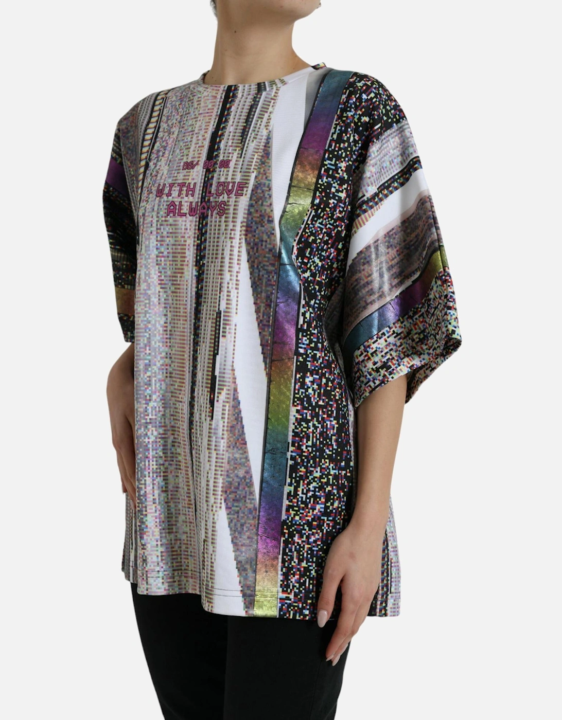 Multicolor Printed Round Neck T-Shirt by a Designer Women