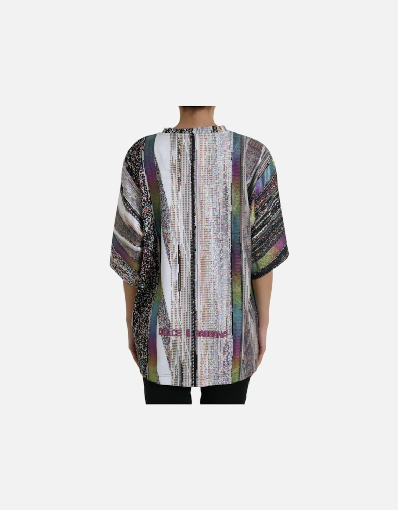 Multicolor Printed Round Neck T-Shirt by a Designer Women