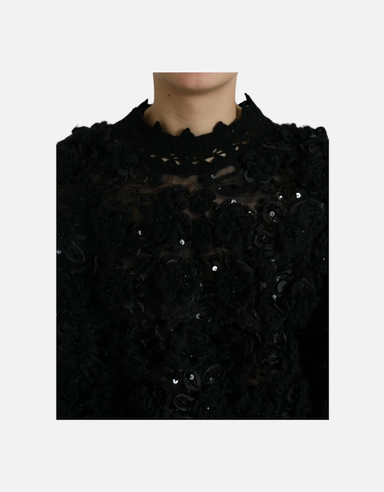 Sequin Embellished Long Sleeve Pullover Sweater Women - Black