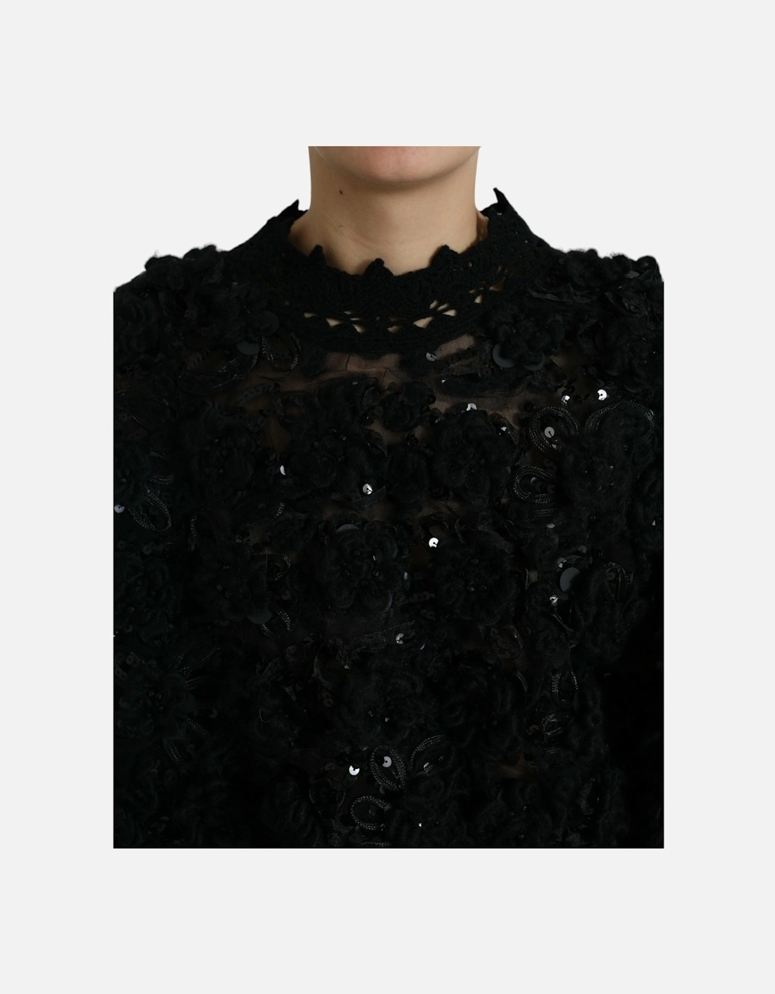 Sequin Embellished Long Sleeve Pullover Sweater Women - Black