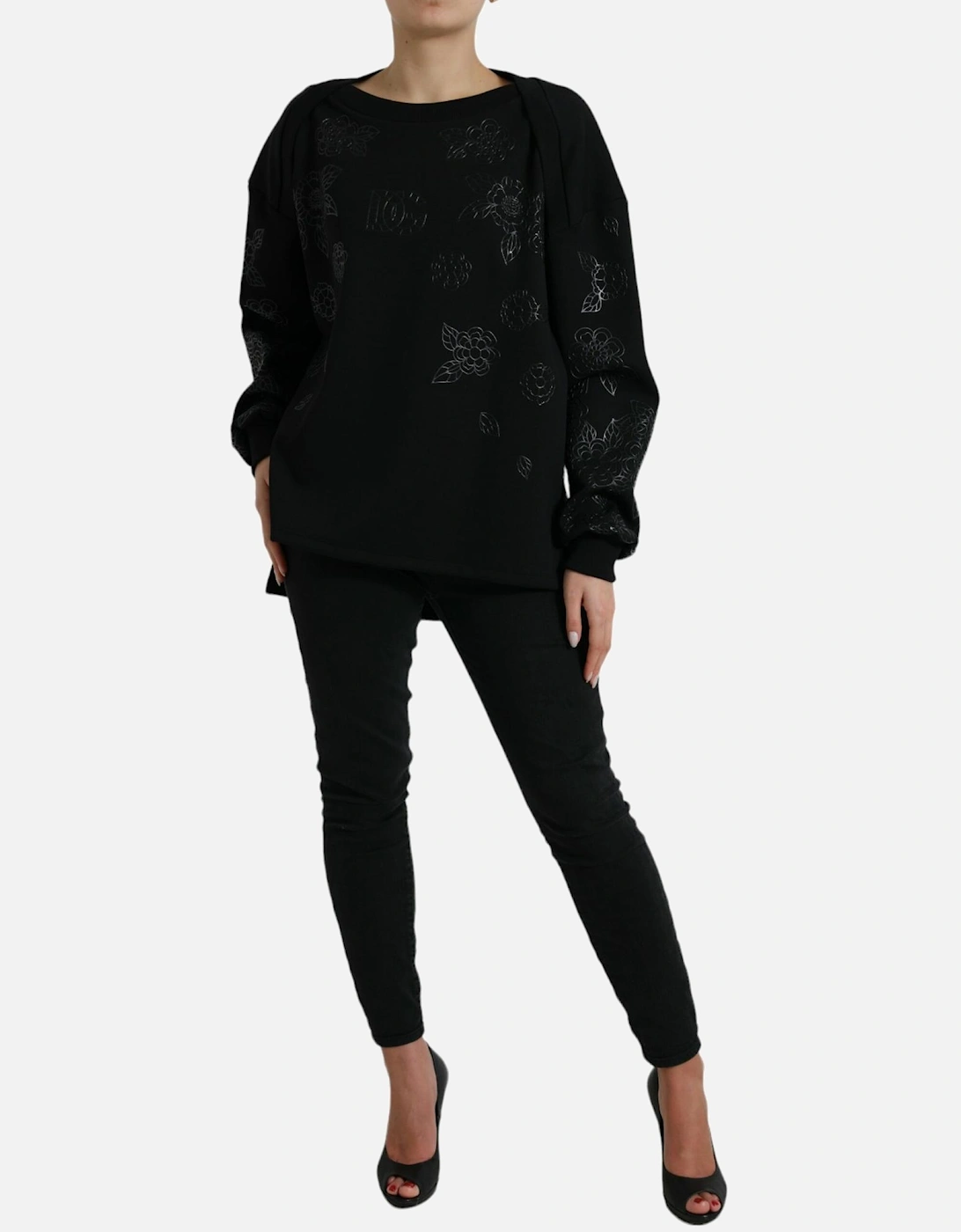 Floral Print Sweatshirt TSH84221 Women - Black Sweaters