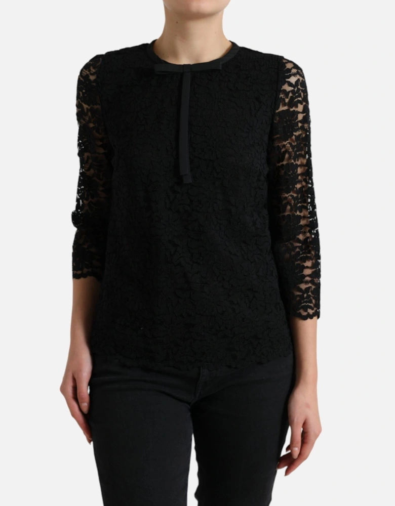 Lace Top Bow Detail 34 Sleeves Women - Black T-Shirts