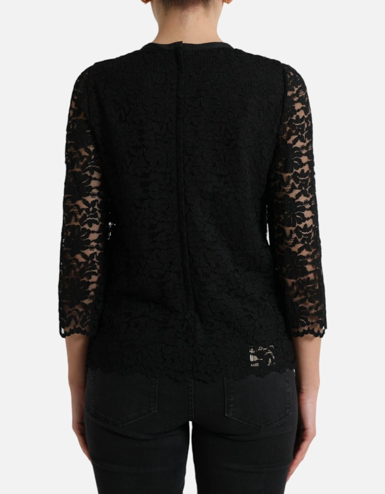 Lace Top Bow Detail 34 Sleeves Women - Black T-Shirts