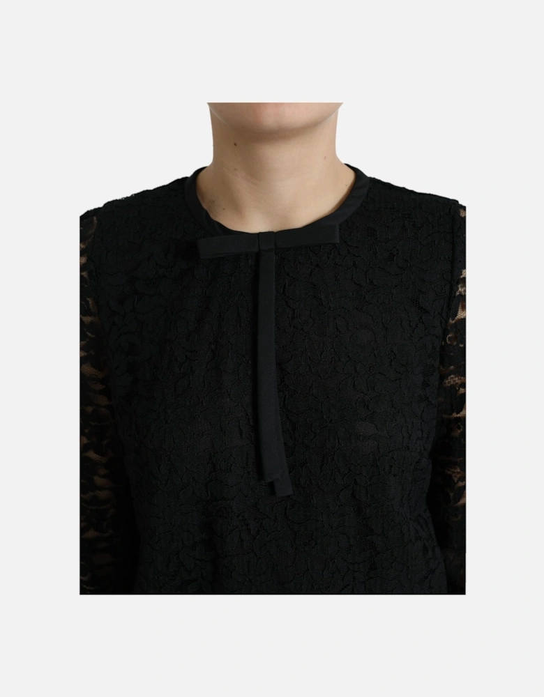 Lace Top Bow Detail 34 Sleeves Women - Black T-Shirts