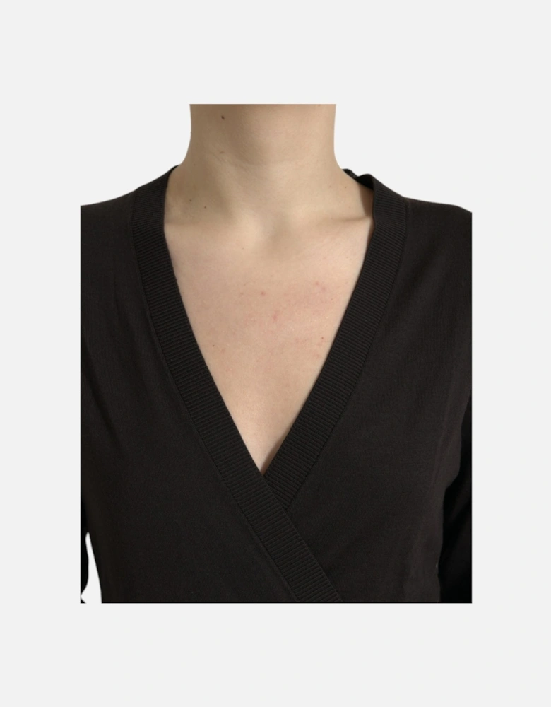 Virgin Wool Crossed Cardigan Sweater with Logo Details Women - Black