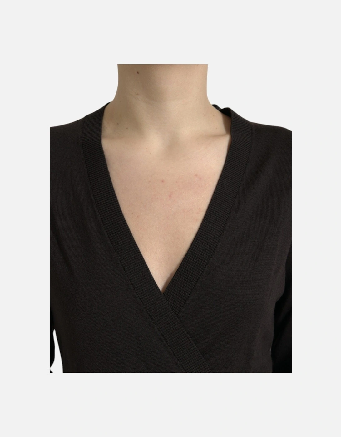 Virgin Wool Crossed Cardigan Sweater with Logo Details Women - Black