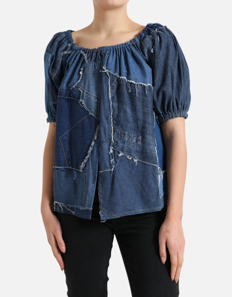Denim Patchwork Top TSH84269 Women - Blue T-Shirts