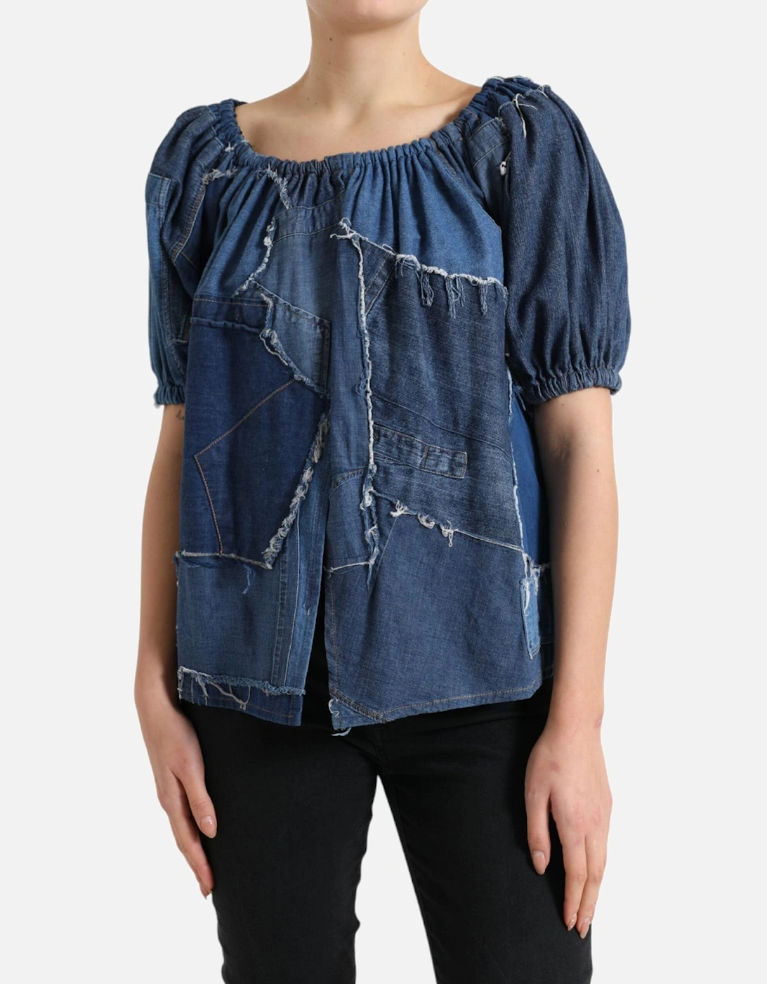 Denim Patchwork Top TSH84269 Women - Blue T-Shirts, 7 of 6