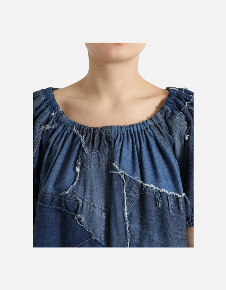 Denim Patchwork Top TSH84269 Women - Blue T-Shirts