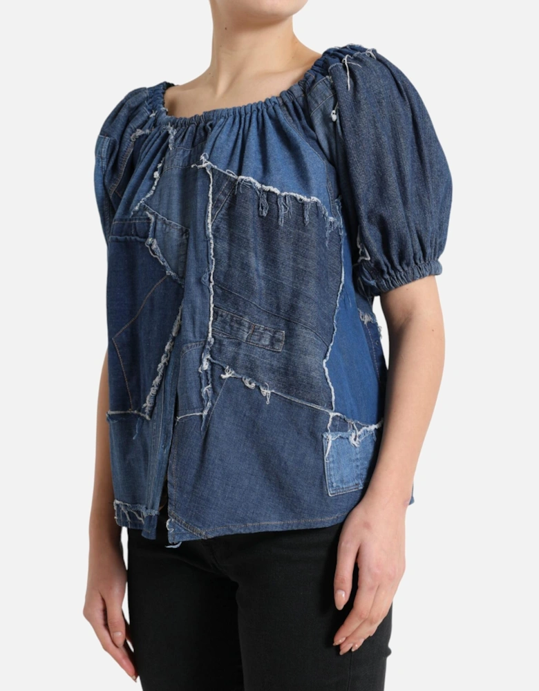 Denim Patchwork Top TSH84269 Women - Blue T-Shirts