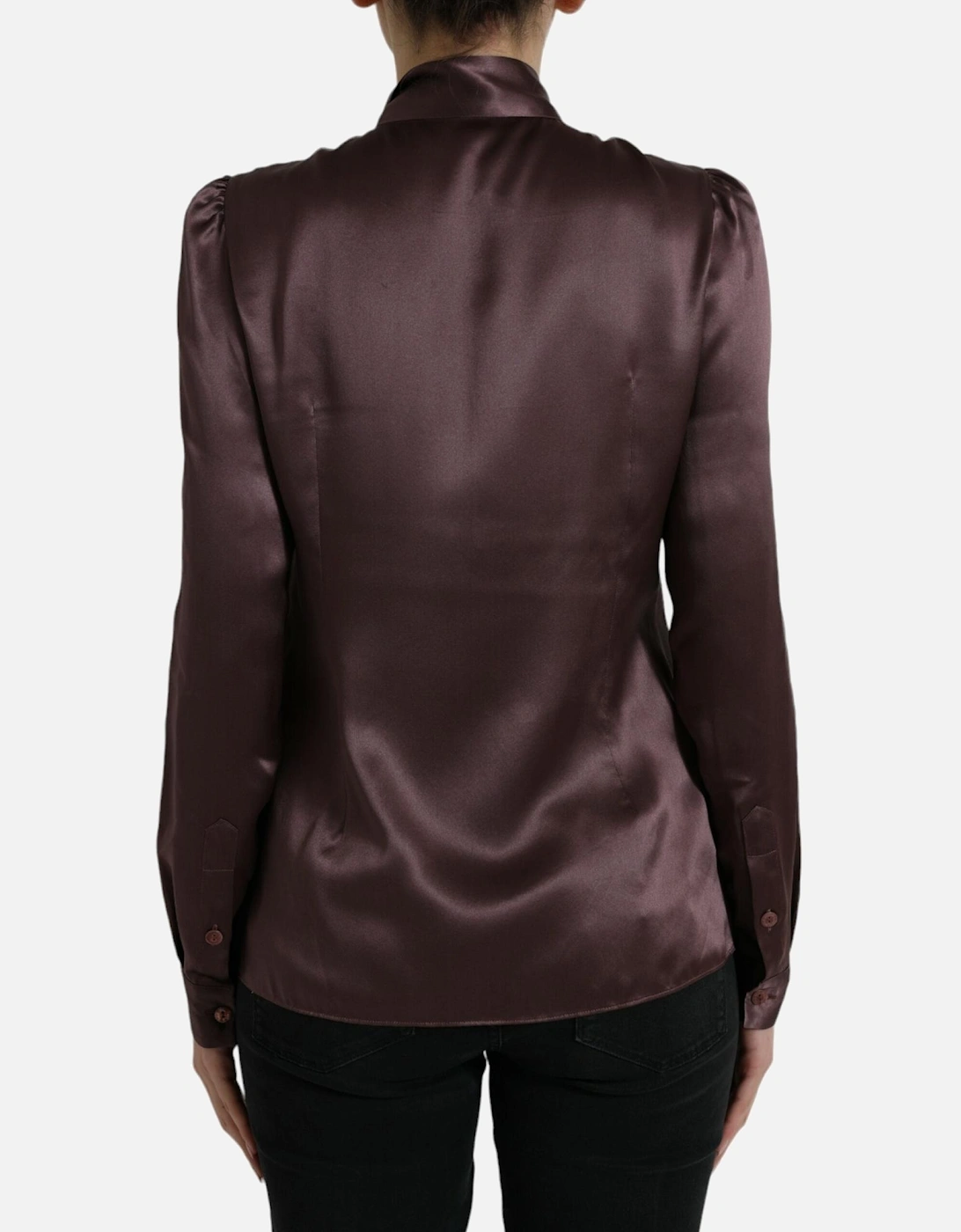 Silk Long Sleeve Blouse Top with Button Closure by Women - Brown