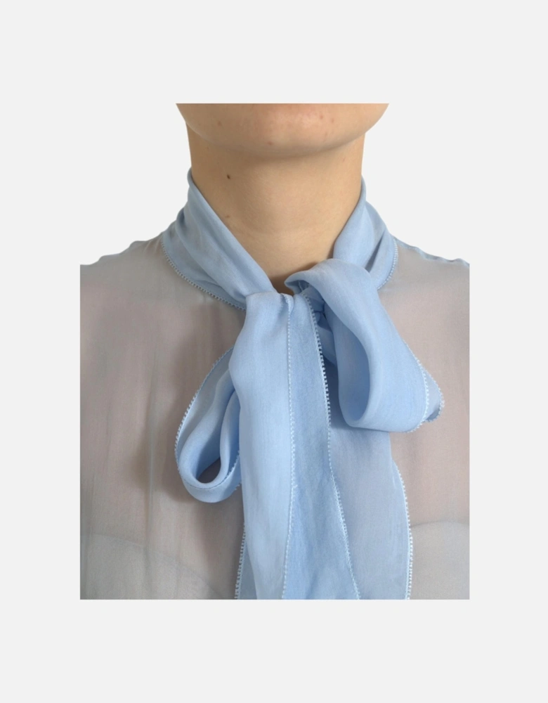 Silk Long Sleeve Blouse with Ascot Collar and Button Closure Women -