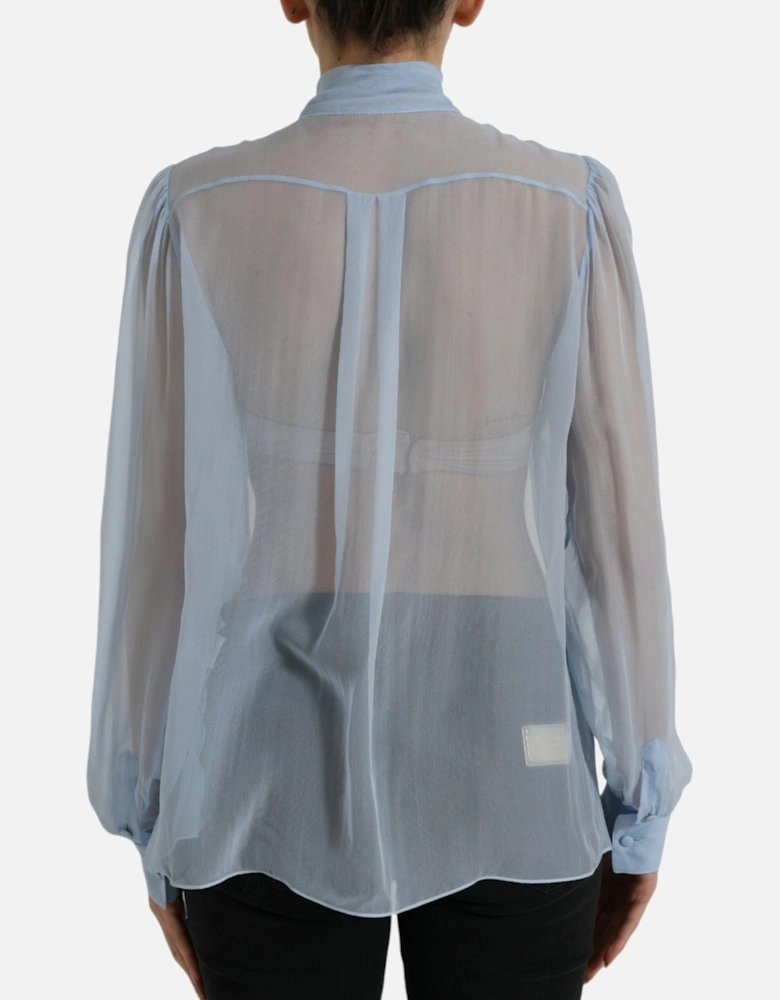Silk Long Sleeve Blouse with Ascot Collar and Button Closure Women -
