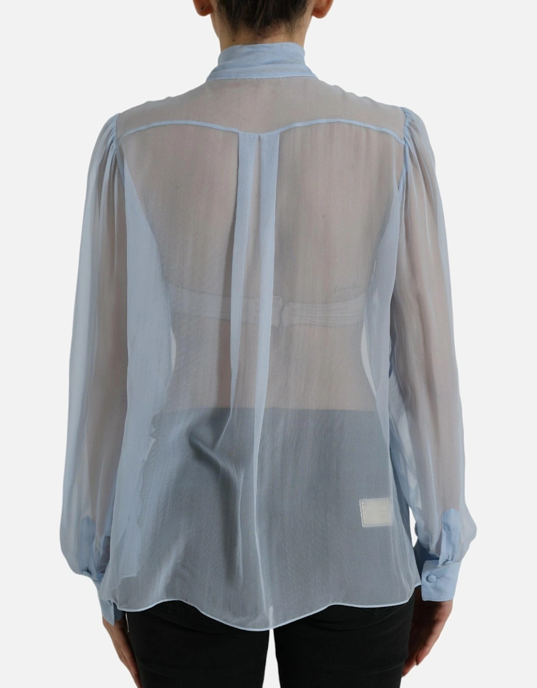Silk Long Sleeve Blouse with Ascot Collar and Button Closure Women -
