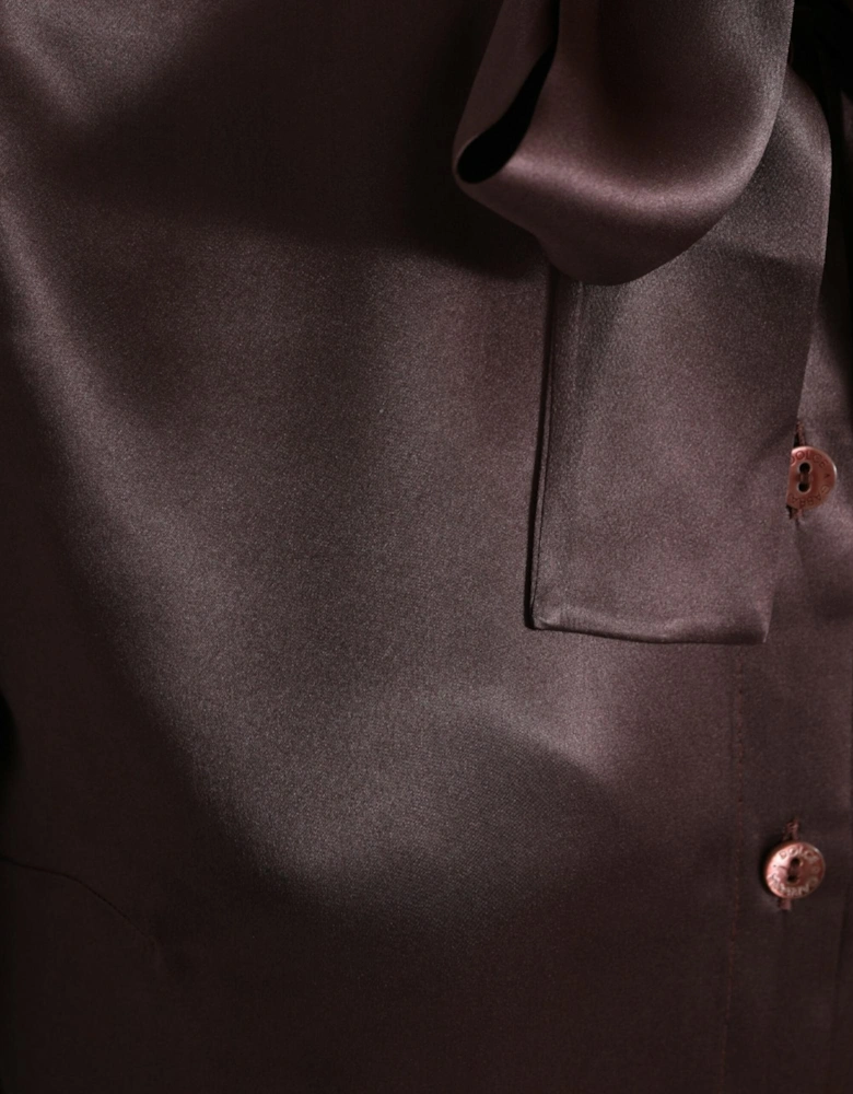 Silk Long Sleeve Blouse Top with Button Closure by Women - Brown