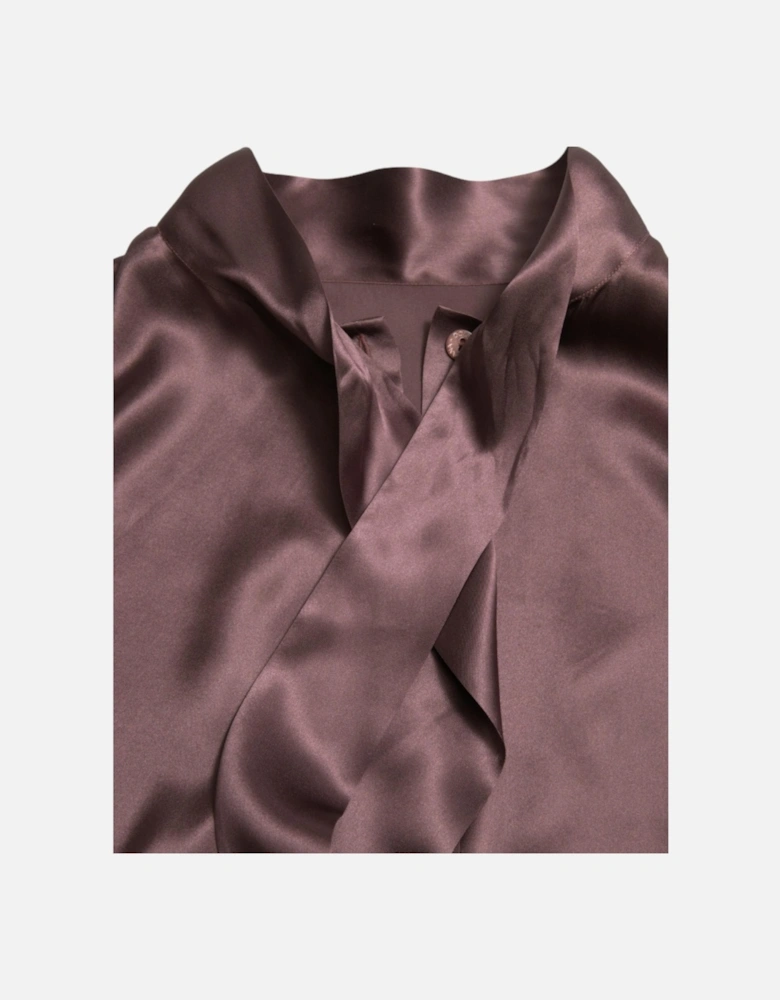 Silk Long Sleeve Blouse Top with Button Closure by Women - Brown
