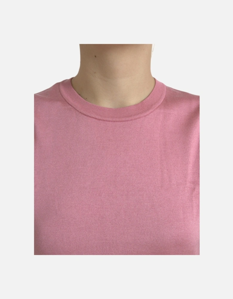 Crew Neck Silk Tank Top with Logo Details Women - Pink T-Shirts