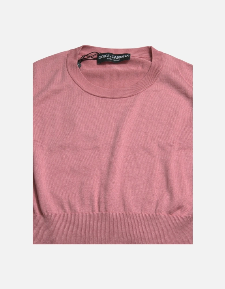 Crew Neck Silk Tank Top with Logo Details Women - Pink T-Shirts