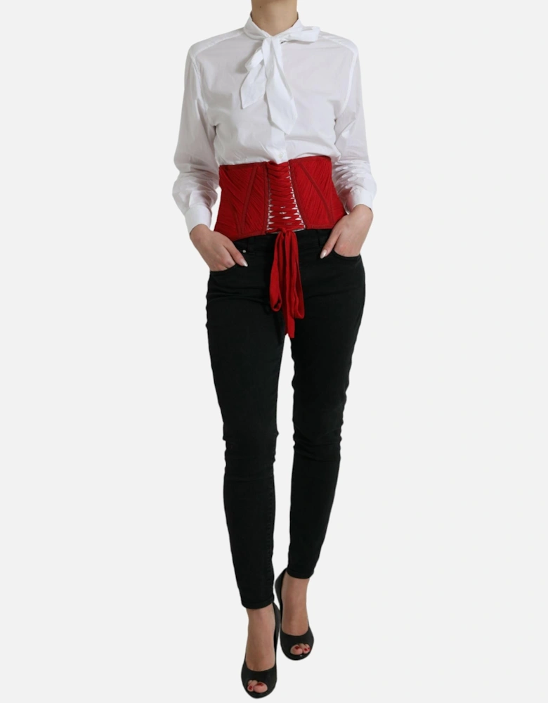 Silk Corset Waist Strap with Lace-up Closure. Women - Red Belts