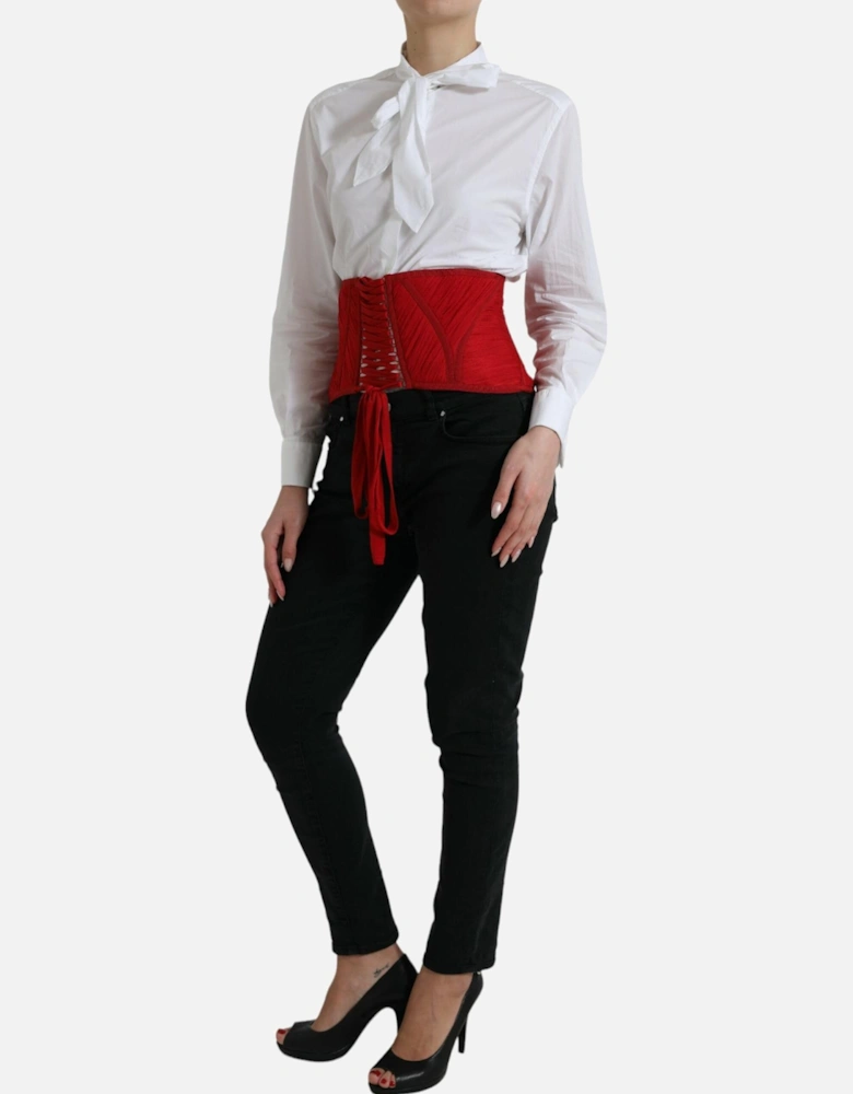 Silk Corset Waist Strap with Lace-up Closure. Women - Red Belts