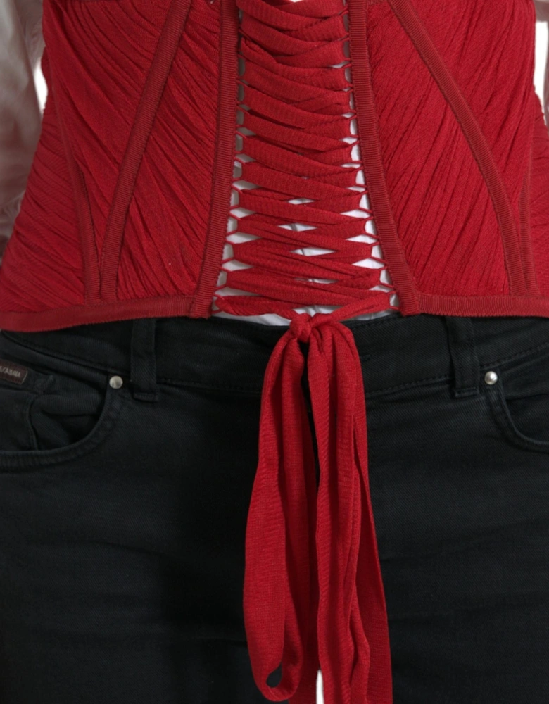 Silk Corset Waist Strap with Lace-up Closure. Women - Red Belts