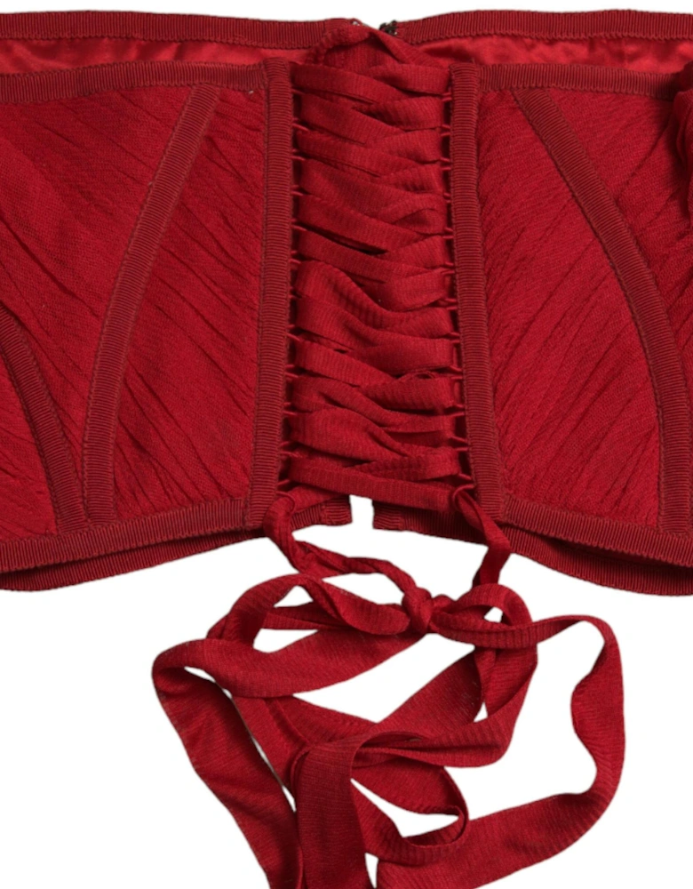 Silk Corset Waist Strap with Lace-up Closure. Women - Red Belts