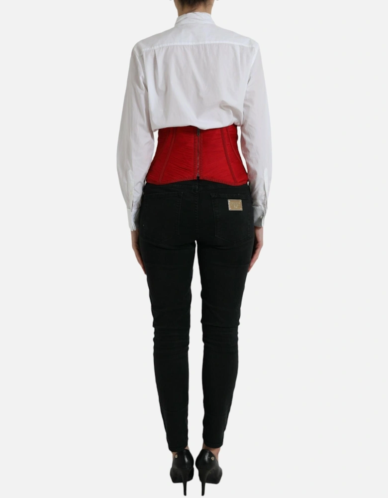 Silk Corset Waist Strap with Lace-up Closure. Women - Red Belts