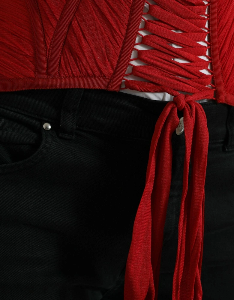 Silk Corset Waist Strap with Lace-up Closure. Women - Red Belts