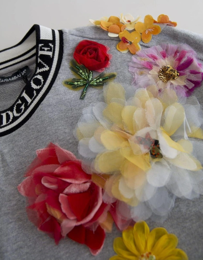 Floral Appliqu Sweatshirt Dress TSH83142 Women - Gray Sweaters