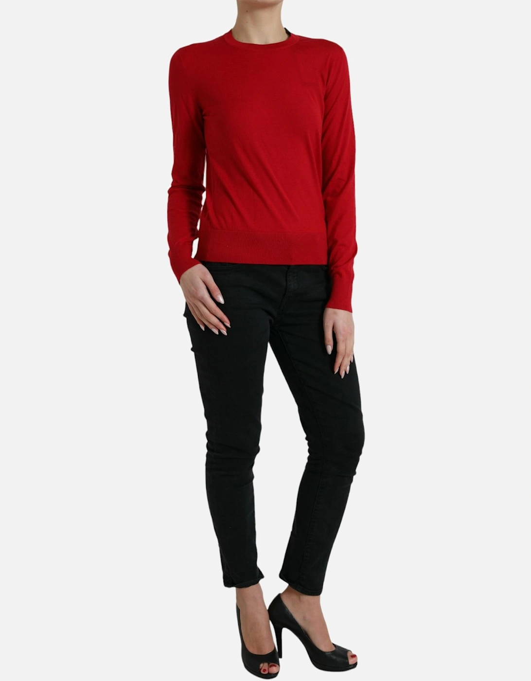 Red Virgin Wool Pullover Sweater with Logo Details Women