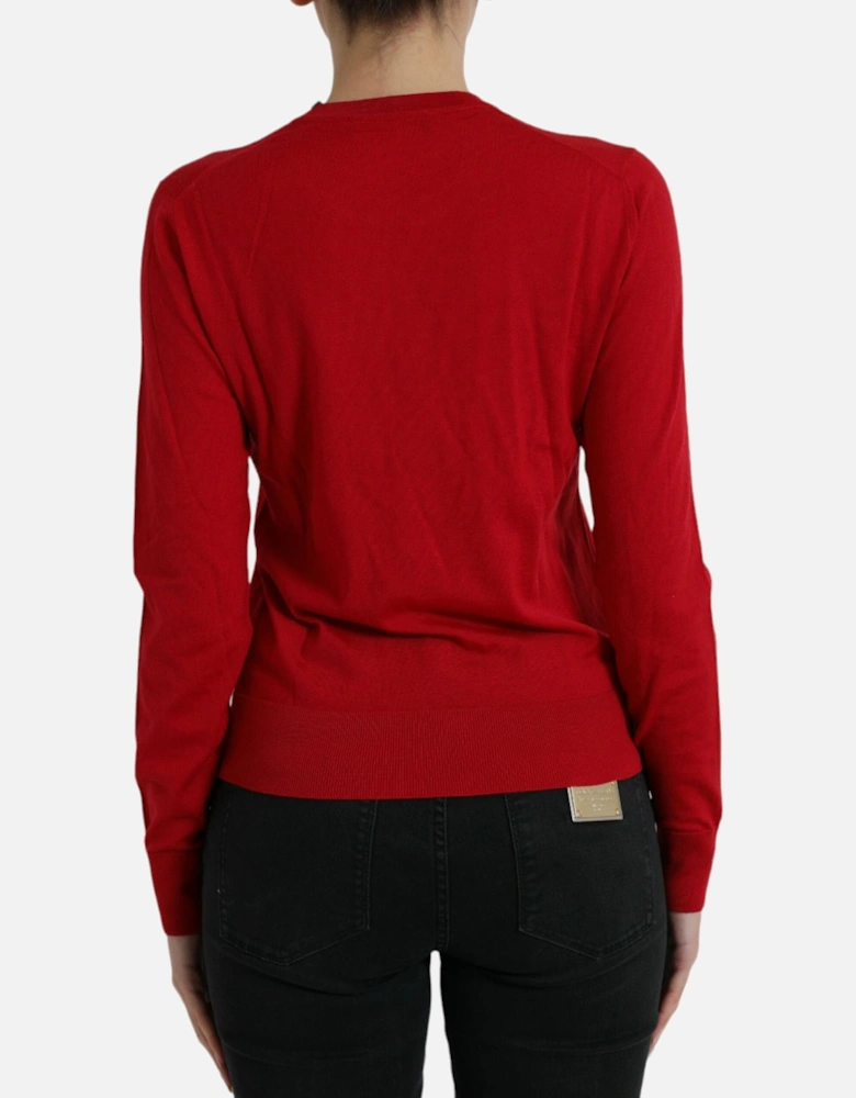 Red Virgin Wool Pullover Sweater with Logo Details Women