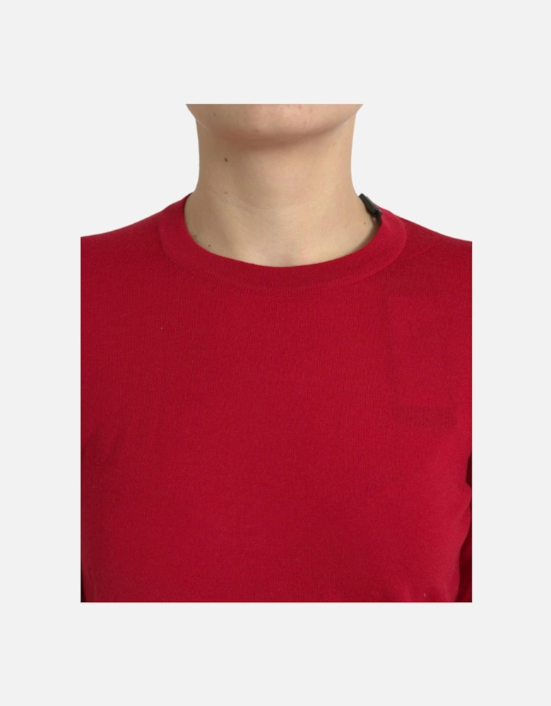 Red Virgin Wool Pullover Sweater with Logo Details Women