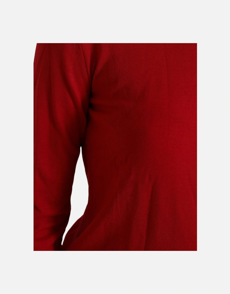 Red Virgin Wool Pullover Sweater with Logo Details Women