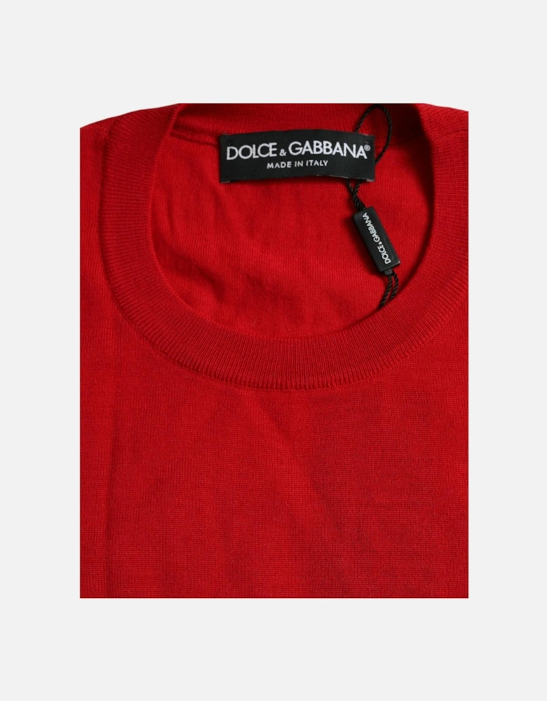 Red Virgin Wool Pullover Sweater with Logo Details Women