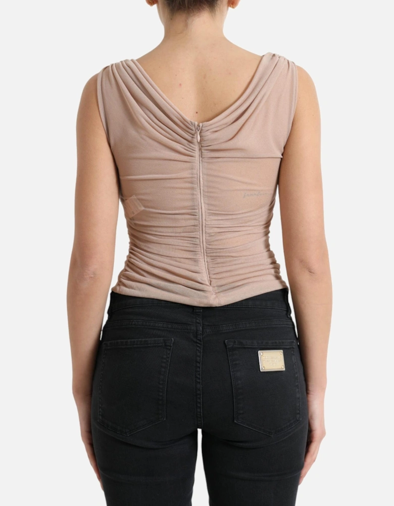 Elegant V-Neck Sleeveless Sheer Tank Top Women - Beige T-Shirts