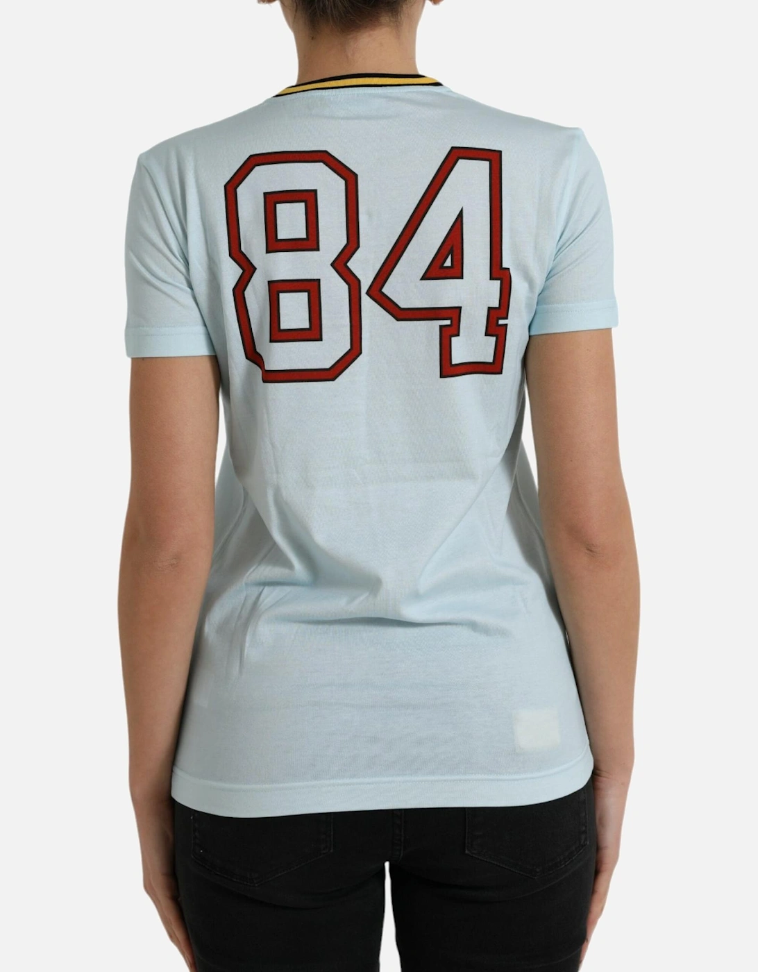 Printed Crew Neck Cotton T-Shirt Women - Light Blue