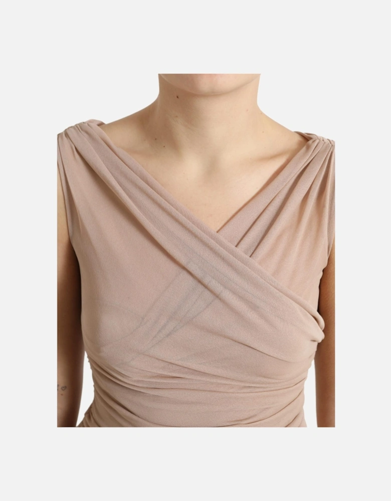 Elegant V-Neck Sleeveless Sheer Tank Top Women - Beige T-Shirts