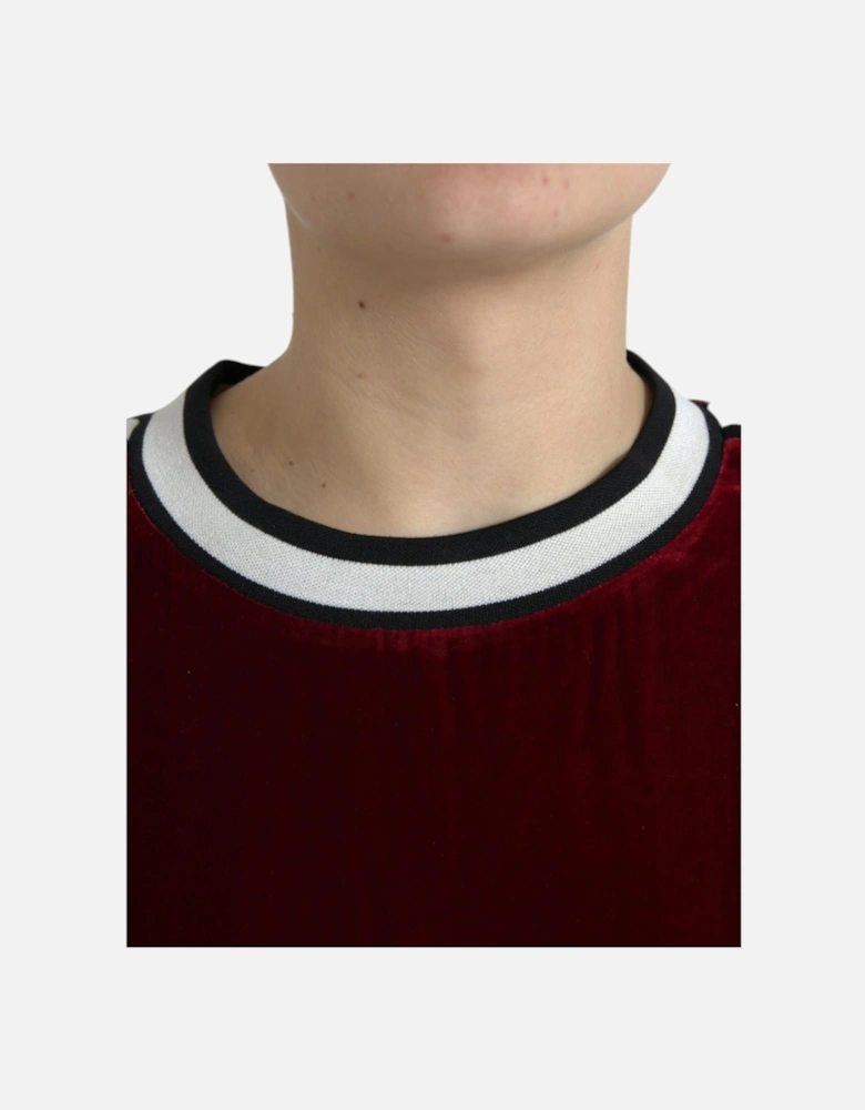 Burgundy Viscose-Silk Sweater with Round Neckline and Silk-Blend