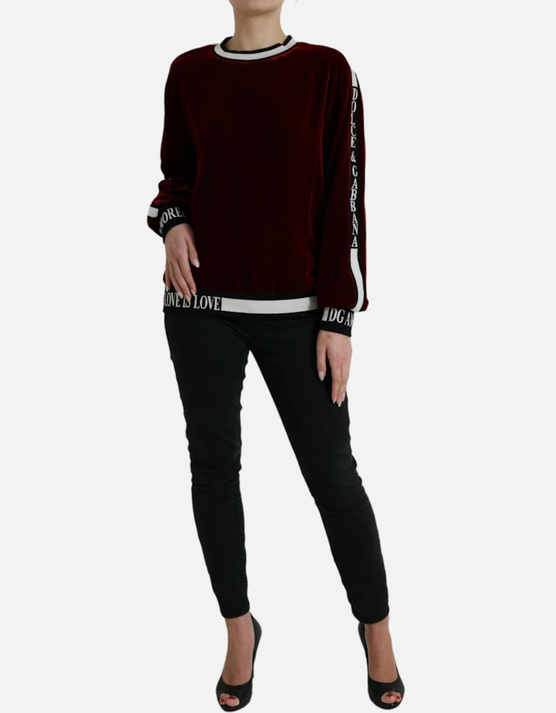Burgundy Viscose-Silk Sweater with Round Neckline and Silk-Blend