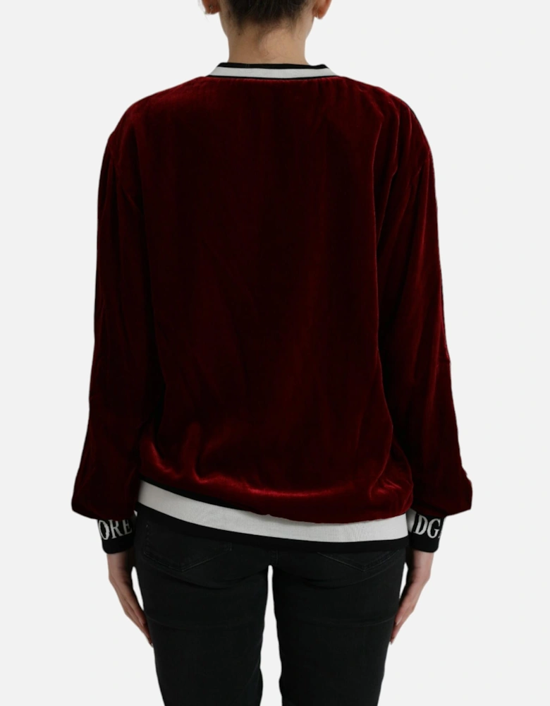 Burgundy Viscose-Silk Sweater with Round Neckline and Silk-Blend