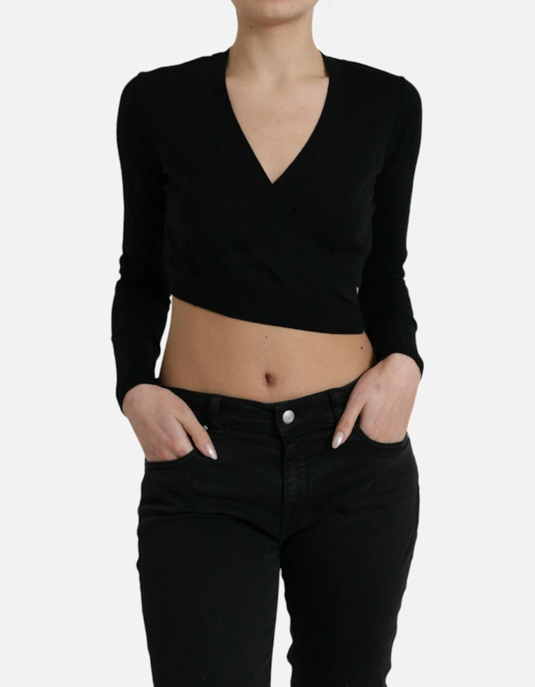 Crossed Virgin Wool Cardigan Sweater Women - Black