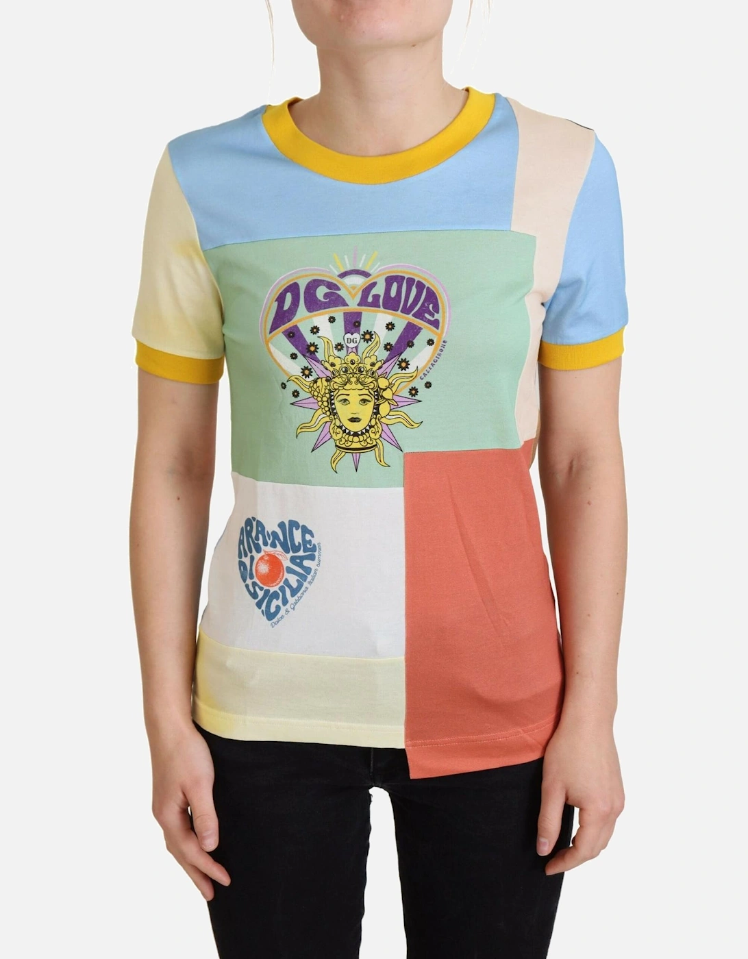 Womens Dolce & Gabbana DG Love Multicolor Patchwork T-Shirt - Size: 10