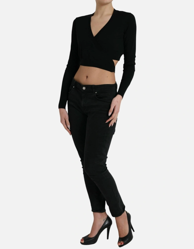 Crossed Virgin Wool Cardigan Sweater Women - Black