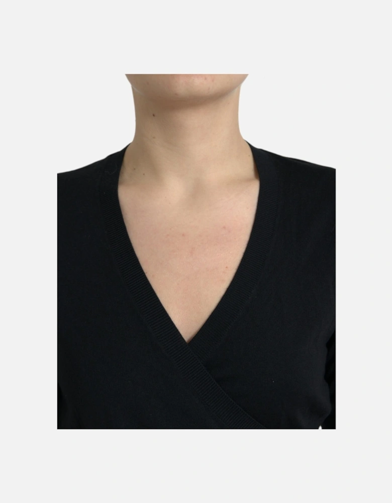 Crossed Virgin Wool Cardigan Sweater Women - Black