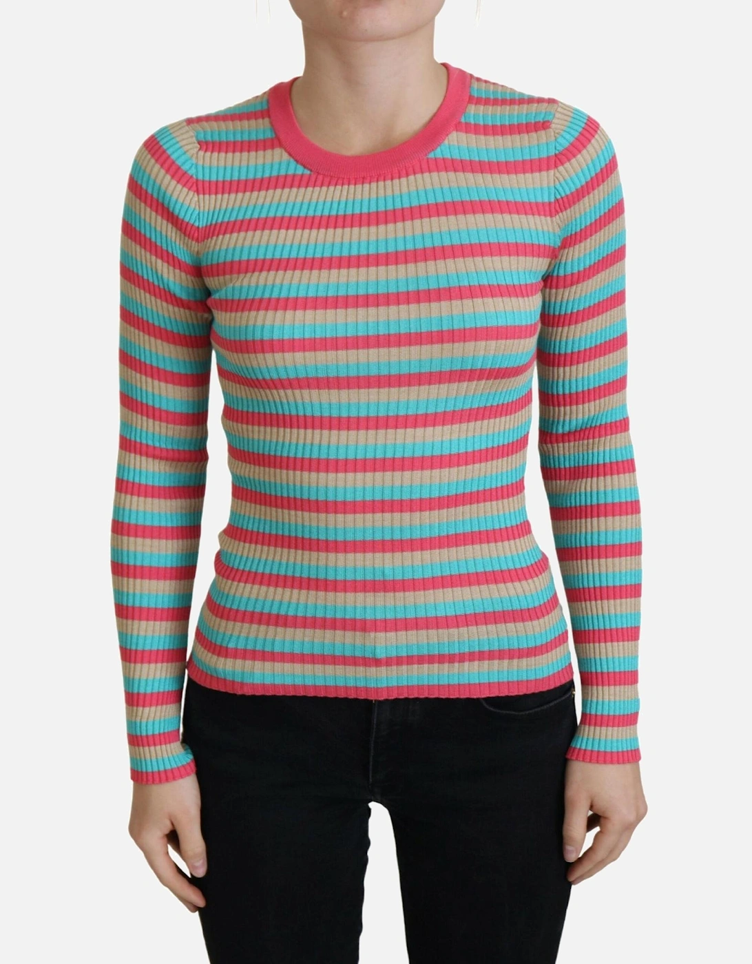 Womens Dolce & Gabbana Striped Ribbed Sweater - Multicolor - Size: 12