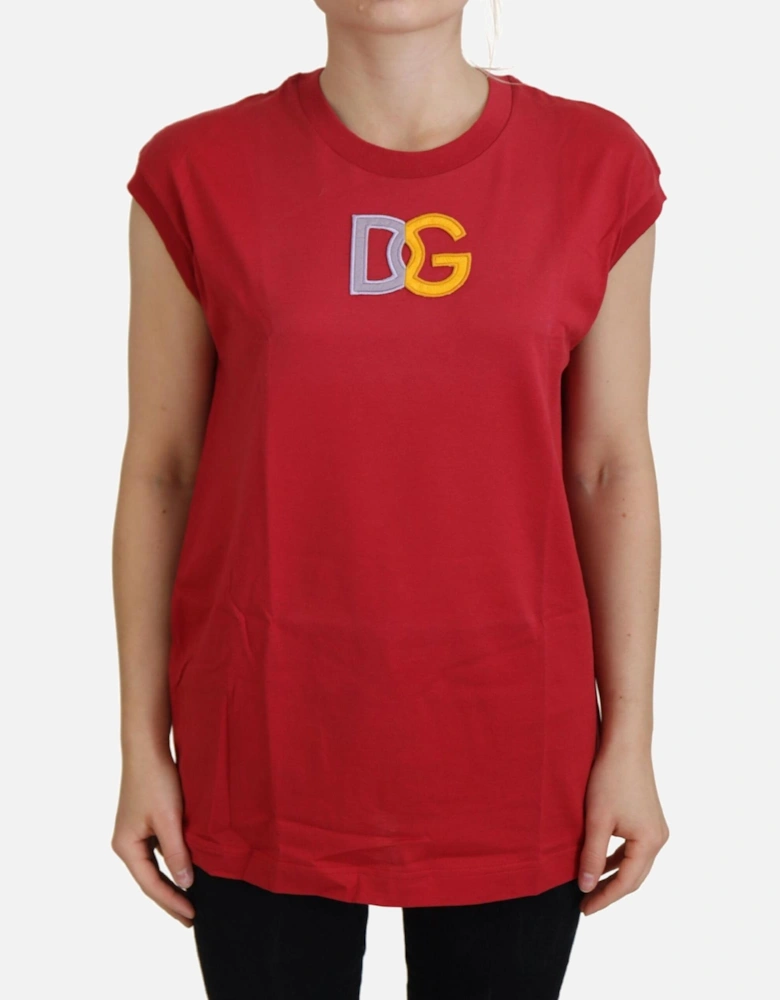 Sleeveless Cotton Tank Top with Logo Women - Red T-Shirts