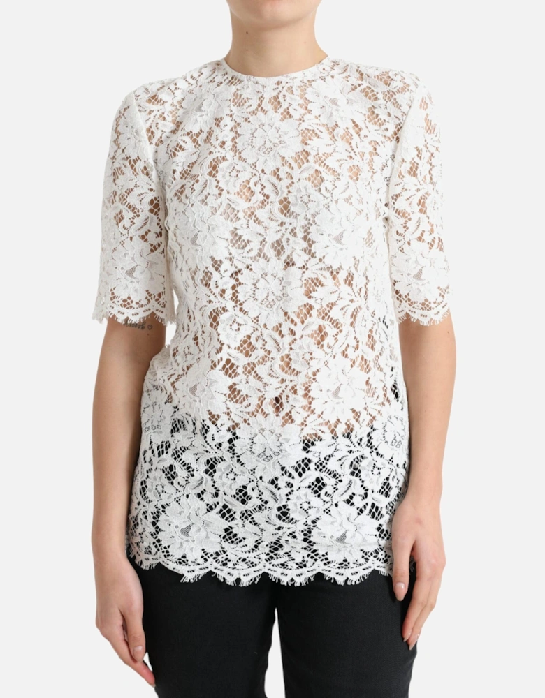 Lace Top Short Sleeves Women - White T-Shirts