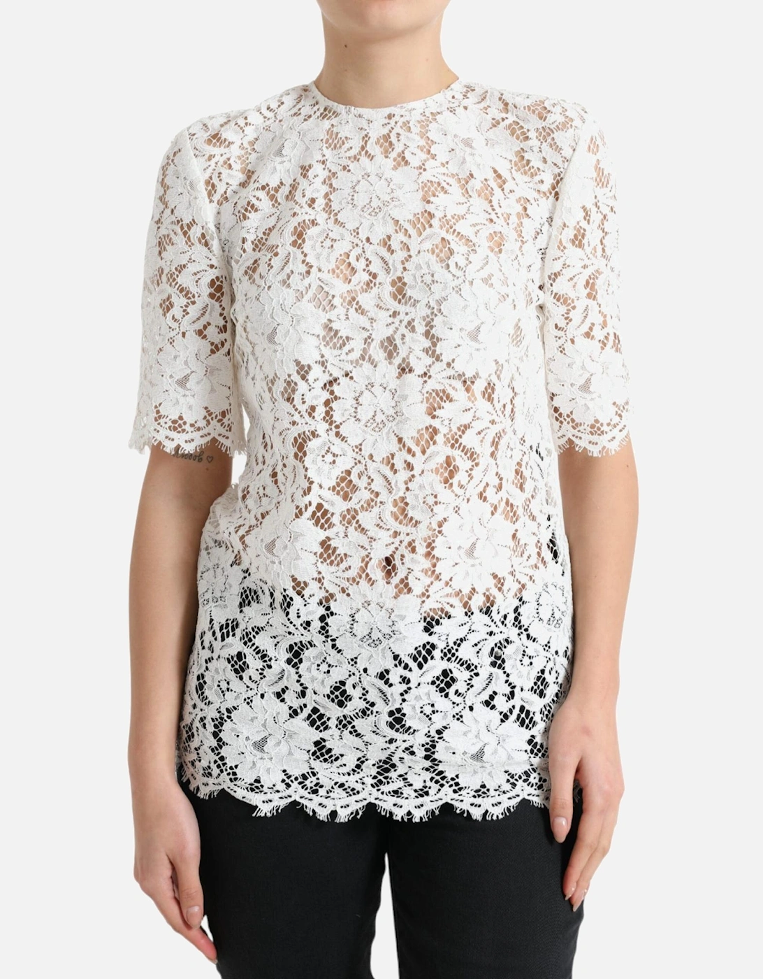 Lace Top Short Sleeves Women - White T-Shirts, 7 of 6