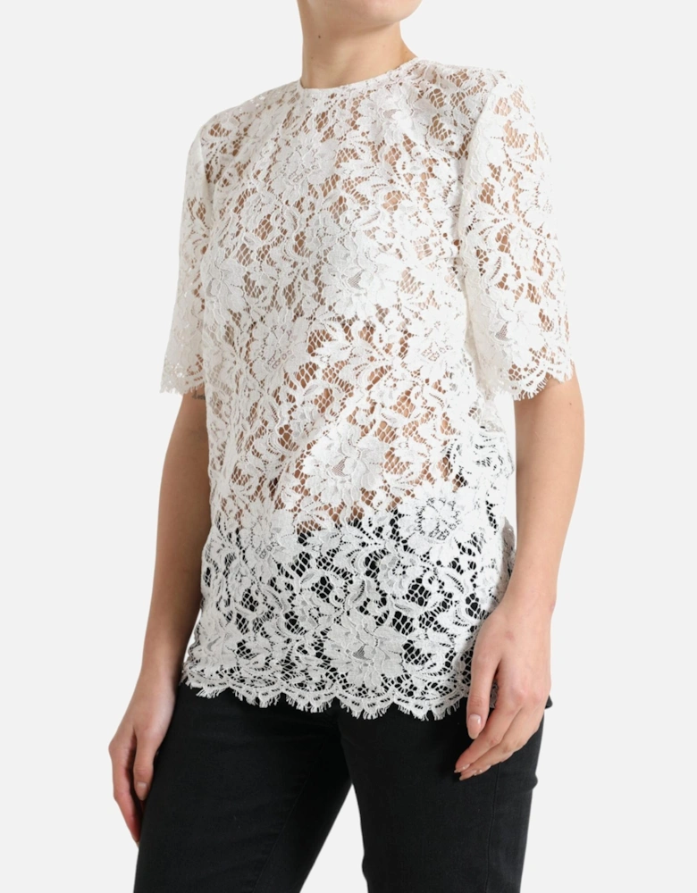 Lace Top Short Sleeves Women - White T-Shirts
